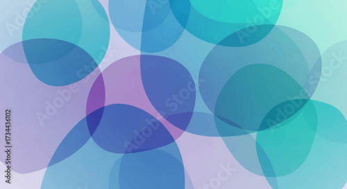 A tranquil and flowing arrangement of delicate overlapping translucent spheres, showcasing a gradient of cool blue, purple, and teal hues, forming an elegant and captivating abstract design