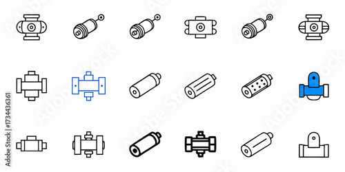 Discover dynamic icons representing various industrial components and machinery elements, perfect for technical manuals, engineering blueprints, and innovative technology presentations.