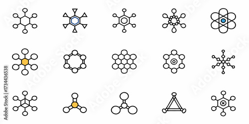 Captivating collection of diverse molecular structures and atomic models, showcasing scientific innovation and abstract geometric patterns for modern design projects