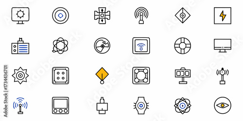 Discover a versatile collection of modern icons representing technology, science, and innovation, perfect for digital projects and presentations seeking a clean, professional aesthetic.