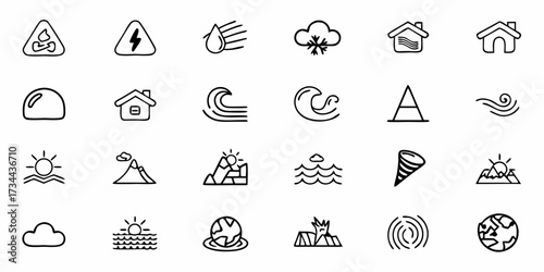 Dynamic collection of hand-drawn icons depicting diverse natural disasters, weather phenomena, and environmental hazards for impactful visual communication and educational resources.