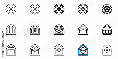 Discover a collection of elegant Gothic and rose window icons, perfect for architectural designs, historical projects, and religious themes, offering timeless beauty and classic style for your creativ
