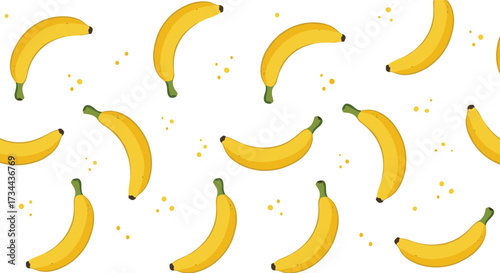 Cartoon banana pattern, tropical fruit design, seamless yellow bananas background, playful summer vibe, fun food texture, cute fruit vector illustration