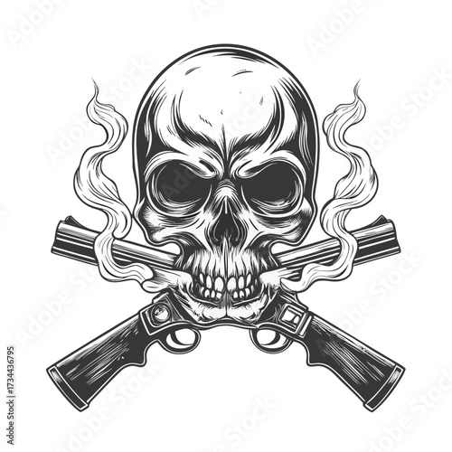 💀 Black grunge vector illustration of a skull and crossbones icon, a gothic symbol of pirate danger, death, and spooky Halloween horror