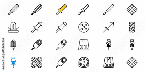 Diverse collection of essential office supplies and tools for organization, creativity, and everyday tasks, presented in a clean, modern icon style