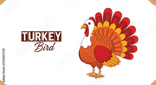 Vibrant cartoon turkey with fanned tail feathers, perfect for Thanksgiving and autumn themes