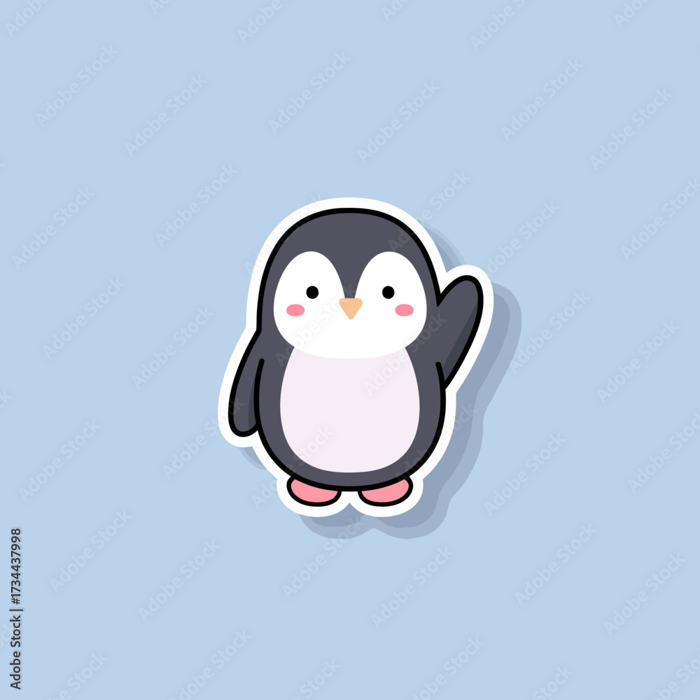 Naklejka premium Penguin waving on blue background.Defects No defects found