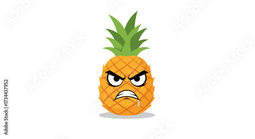 An angry cartoon pineapple with a very grumpy face and drool dripping from its mouth.