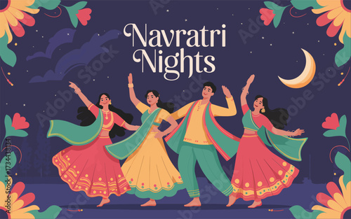 Indian people dancing during Navratri festival at night