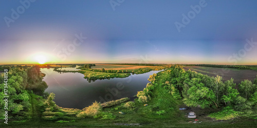 Aerial photography of the lake in the wild 360