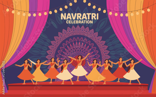 Indian women dancing in colorful dresses during Navratri celebration