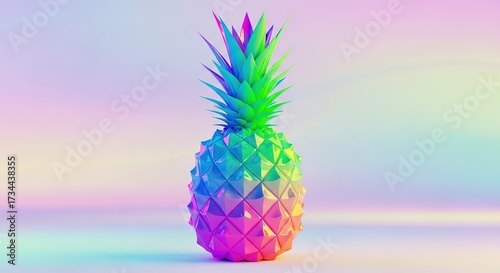 Vibrant pineapple with geometric texture and pastel gradient bac