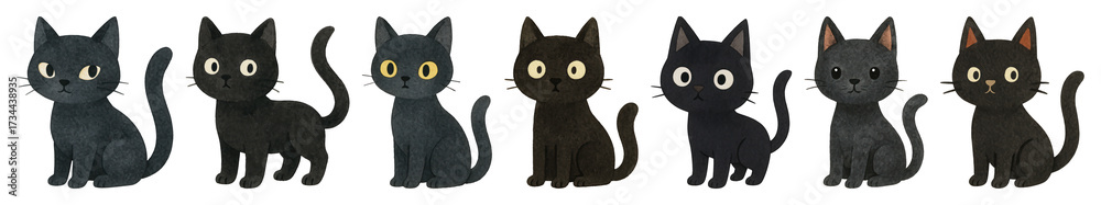 Obraz premium PNG Cute cartoon black cats, element set on transparent background