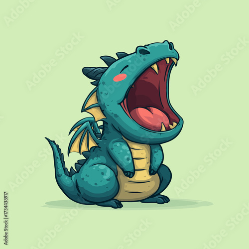 Cartoon Dragon Yawning with Tongue Out