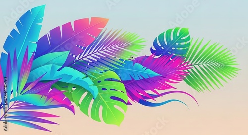 Vibrant Tropical Foliage Illustration with Gradient Colors and A