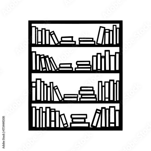 Bookshelf with books isolated on white background, with a simple and minimalist design of books