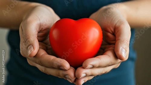Person Holding Red Heart in Hands Expressing Love and Care for Health and Wellness in a Loving Gesture
