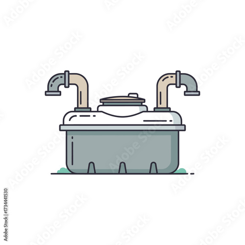 Illustration of a septic tank isolated on white background, a wastewater treatment system for households
