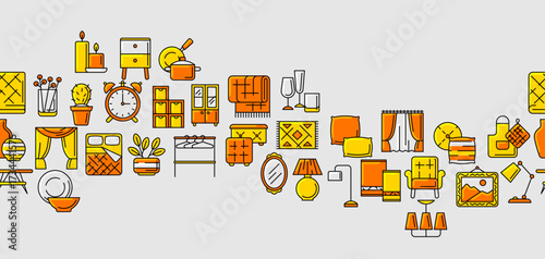Home decor icons pattern. Domestic items thin line illustration.