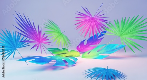 Vibrant Tropical Leaves in Gradient Colors Against a Soft Backgr