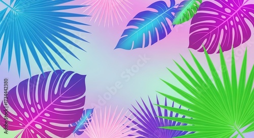 Vibrant Tropical Leaves in Gradient Colors on a Soft Background