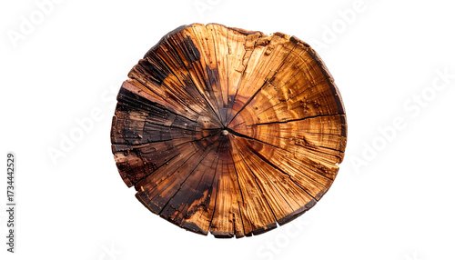 Cross-section of aged wood with visible growth rings