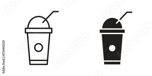 Plastic drinking cup icons simple vector set. logo sign symbol set