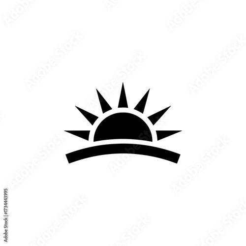 a simple, black-and-white icon depicting a rising or setting sun.