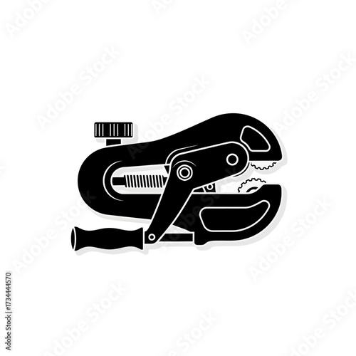 Black silhouette of a pipe wrench isolated on white background vector illustration
