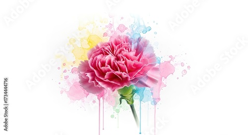 Watercolor Carnation Bloom: Delicate Pink Petals with Colorful S