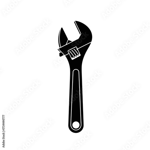 Adjustable wrench silhouette isolated on white background for repair and construction use