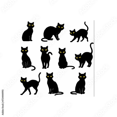black cats silhouette set spooky halloween design