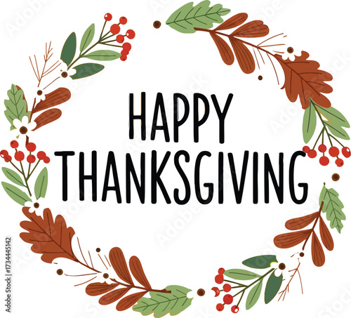 Festive autumn wreath with "Happy Thanksgiving" message, perfect for seasonal greetings