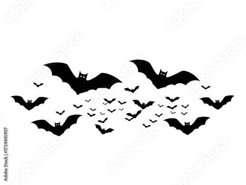 A Spooky New Vector Design Showcasing a Swarm of Large and Small Bats Flying, Perfect for Halloween Day Decorations.