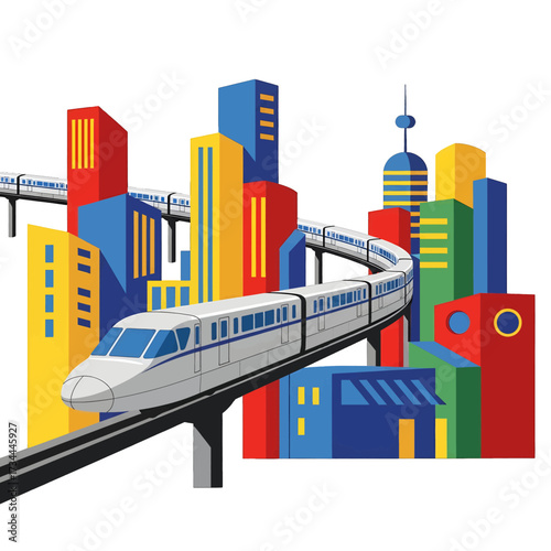 Modern Cityscape with Elevated Train Transportation System.