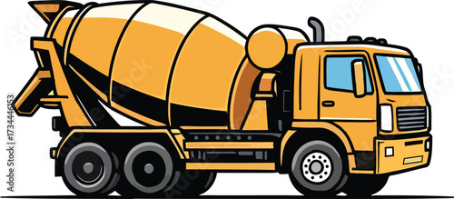 Cement mixer truck yellow illustration, a construction vehicle used for mixing cement