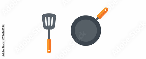 Icon flat cooking, spatula and pan