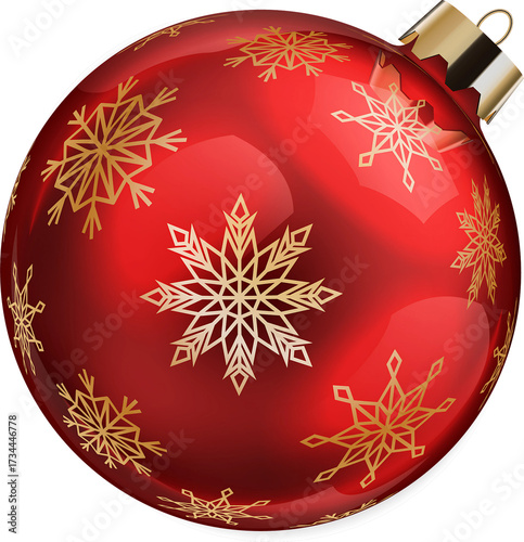 Red Christmas Ornament with Gold Snowflake Design on Transparent Background