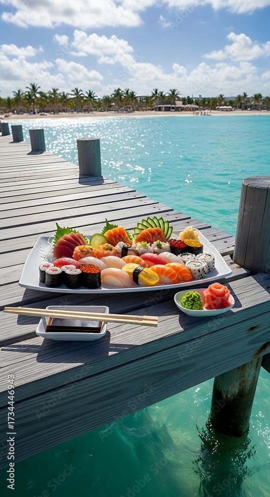Obraz premium Delicious Sushi Platter on a Pier.