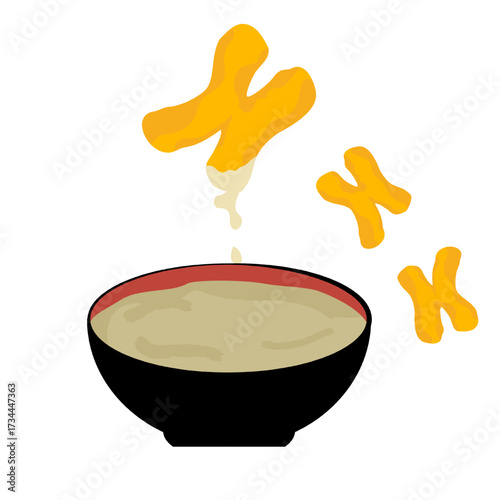 Soy milk and golden fried dough sticks, breakfast vector illustration.
แปลบทสนทนา
