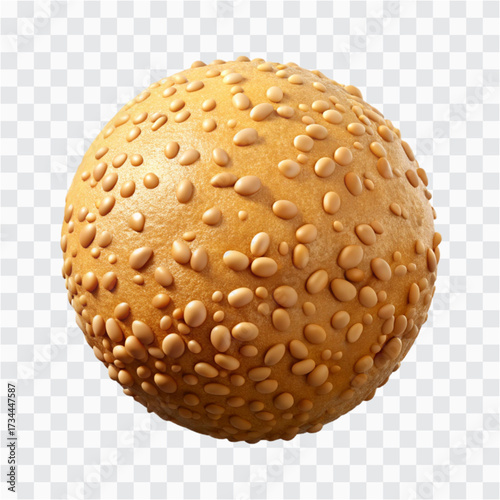 D Sesame Ball Icon | Asian Sweet Snack, Fried Dough with Red Bean Filling