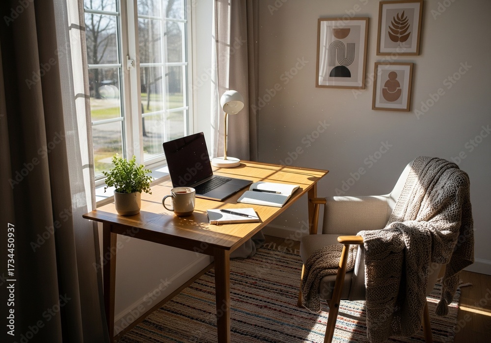 Fototapeta premium Cozy Work Corner with Natural Light 