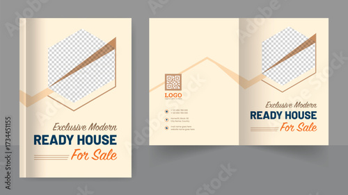 Real-estate house sale brochure cover page annual report book cover business profile design template elegant modern editable text file