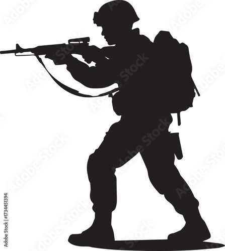 soldier silhouette aiming with rifle tactical combat vector illustration suitable for military and security projects