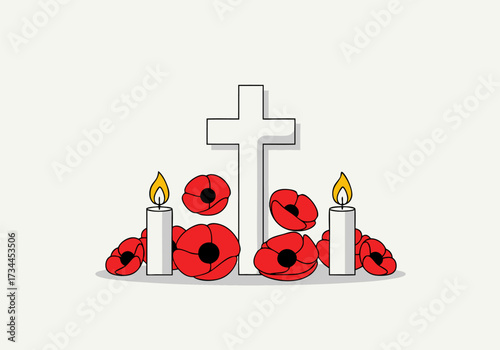 Remembrance Day memorial ceremony honoring veterans with poppies and candles