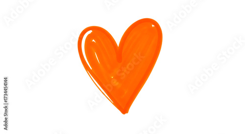 Illustration of a bright orange heart shape, handdrawn style, isolated on transparent background