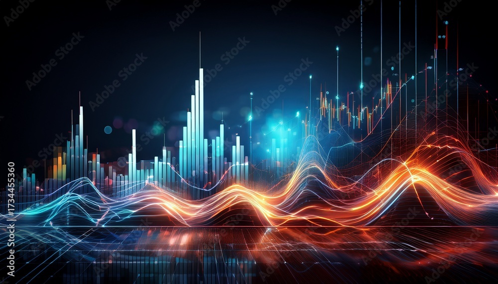 Obraz premium abstract glowing lines forming dynamic stock market charts and graphs on digital screen