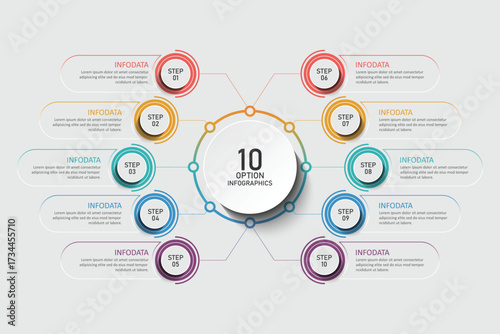 infographic vector illustration with 10 steps, infographic template design. Can be used for process diagrams, presentations, workflows.