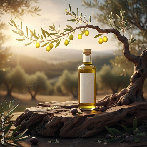 Golden Perfume Bottle with Sunset Glow Natural Concept