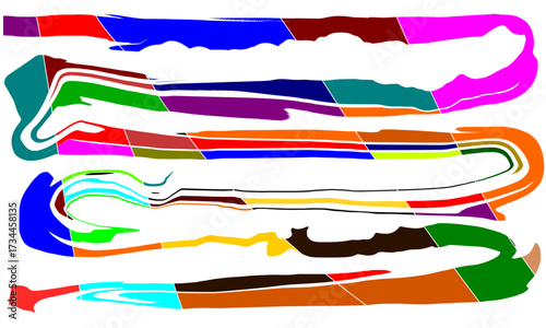 Abstract Serpentine Shape with Bold Geometric Segments and Flat Primary Colors on White Background